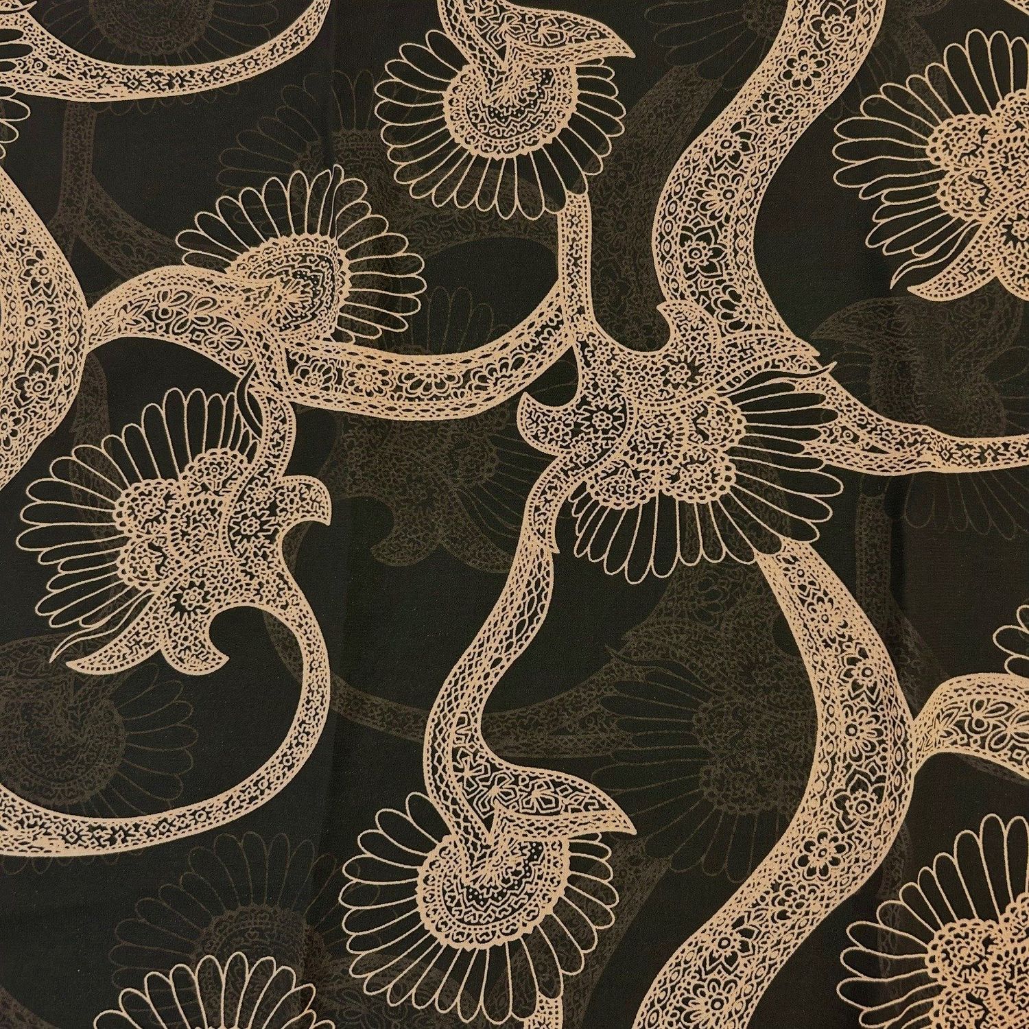 EOB 2.33 yd Italian Tan and Black Floral Poly Chiffon 58"