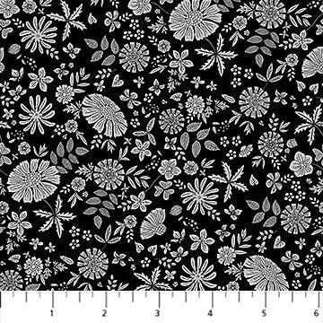 Floral Romance Marigold Black Rayon dress weight Figo Fabrics