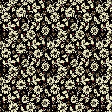 Flower Berry Black w/Metallic Benartex