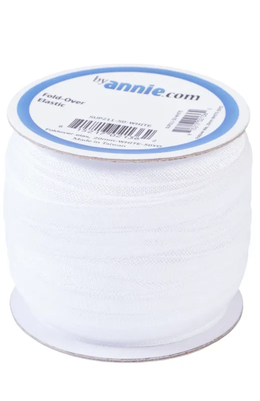 Fold-over Elastic White 3/4in per yard