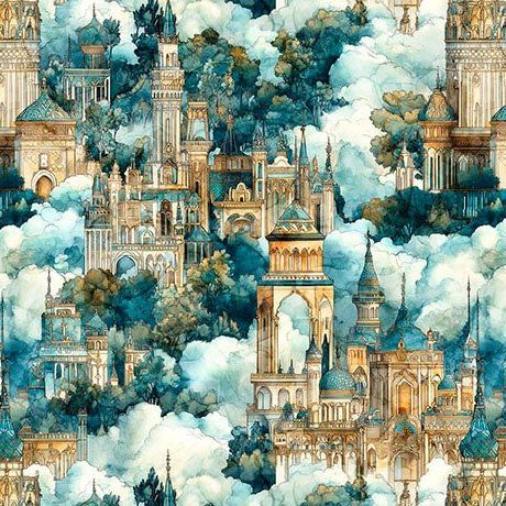 Folklore Castles in the Clouds Lt Brown Teal QT