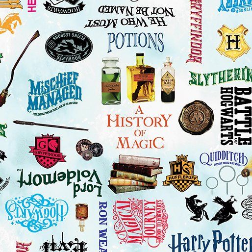 Harry Potter Words Sky Blue Benartex