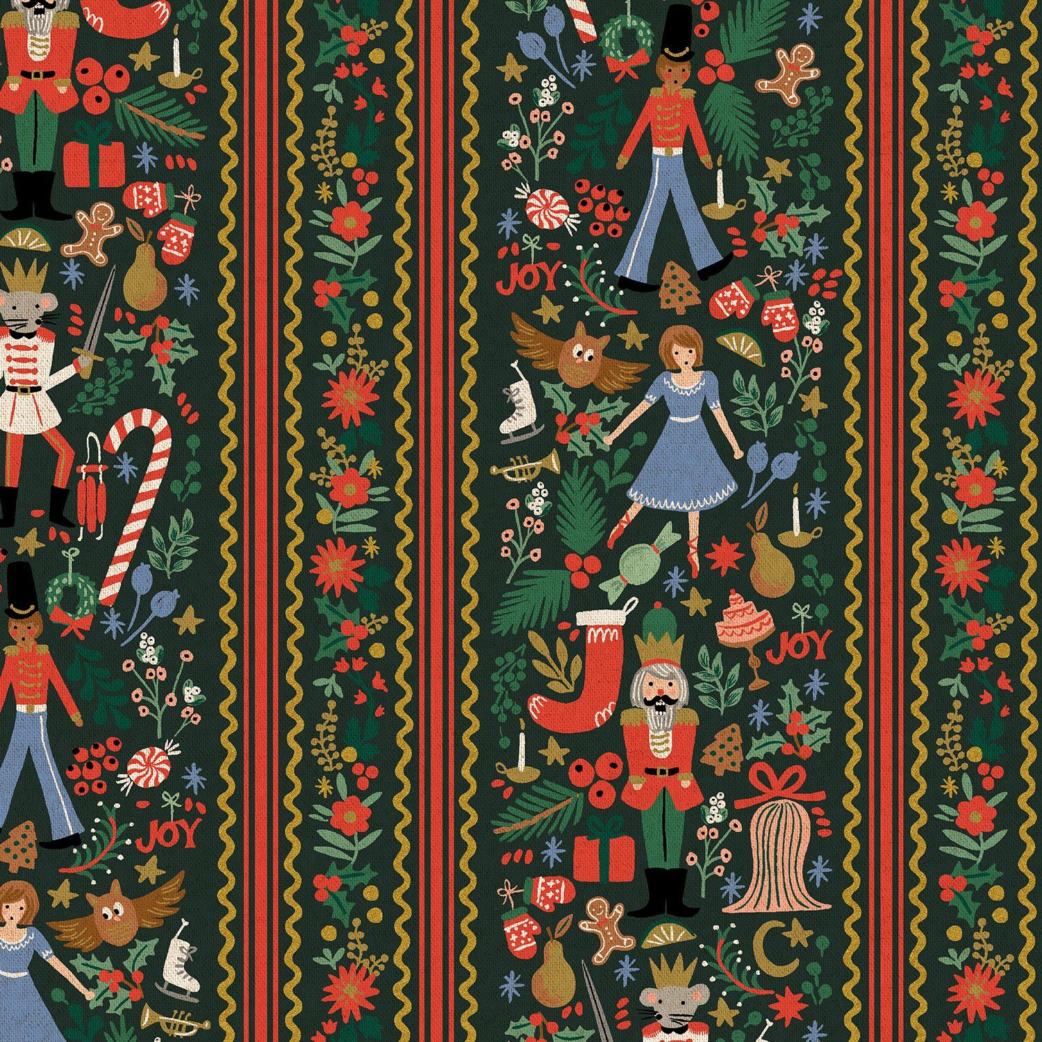 Holly Jolly Nutcracker Evergreen Metallic Gold Canvas Rjr Fabrics Rifle Paper Co