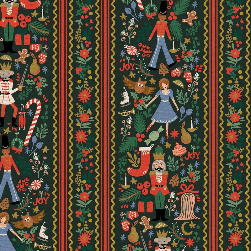 Holly Jolly Nutcracker Evergreen Metallic Gold Canvas Rjr Fabrics Rifle Paper Co