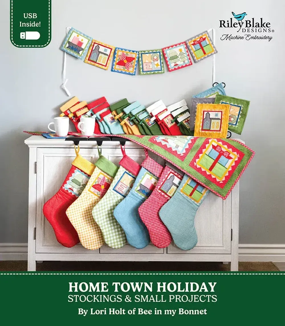 Home Town Holiday Holiday Stockings by Lori Holt - Machine Embroidery USB