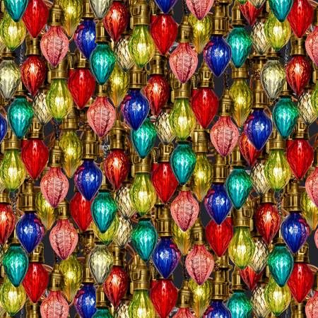 Gears &amp; Garland Blue Steampunk Christmas Bulbs Blank Quilting Cotton