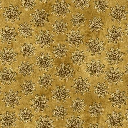 Gears &amp; Garland Gold Snowflakes Blank Quilting Cotton