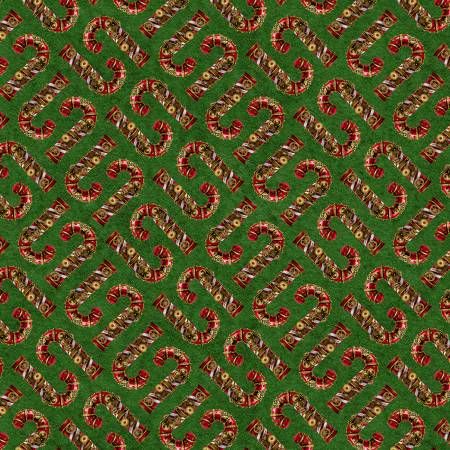 Gears &amp; Garland Green Steampunk Candy Canes Blank Quilting Cotton