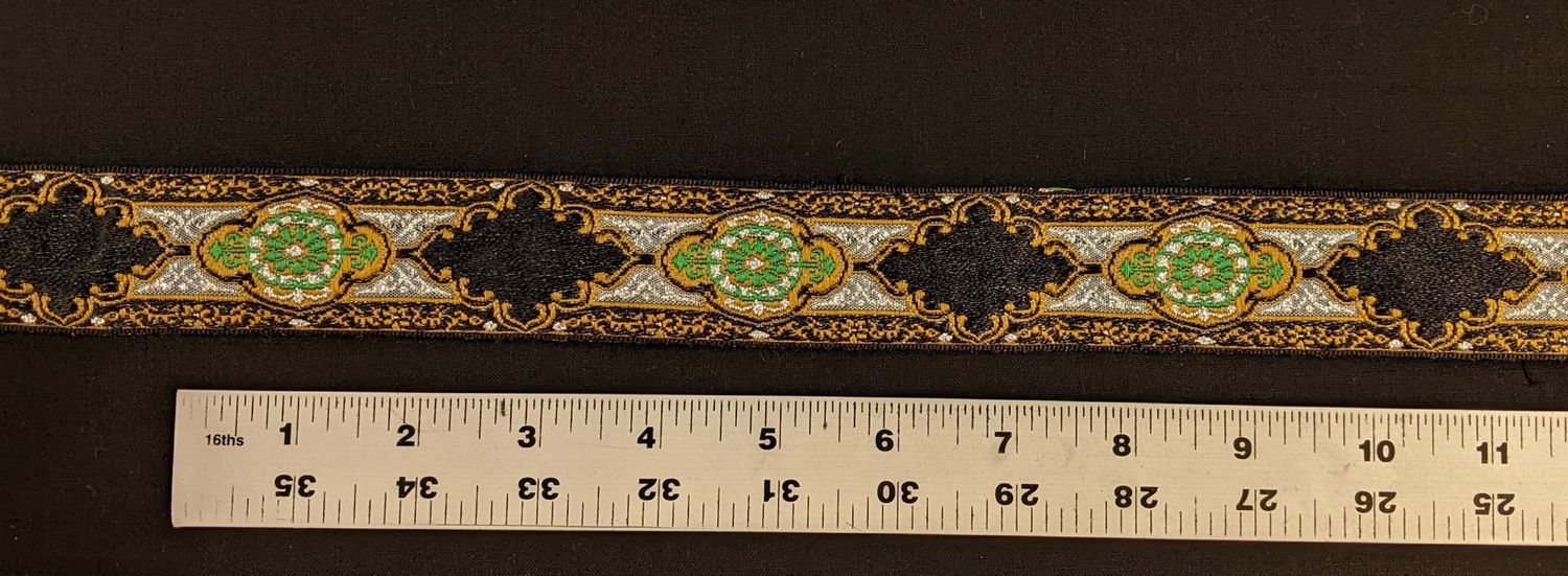 Gold and green jacquard ribbon