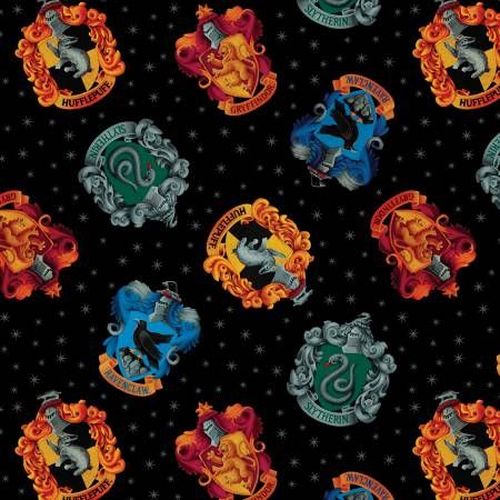 Harry Potter House Crests Black 108" wide Benartex