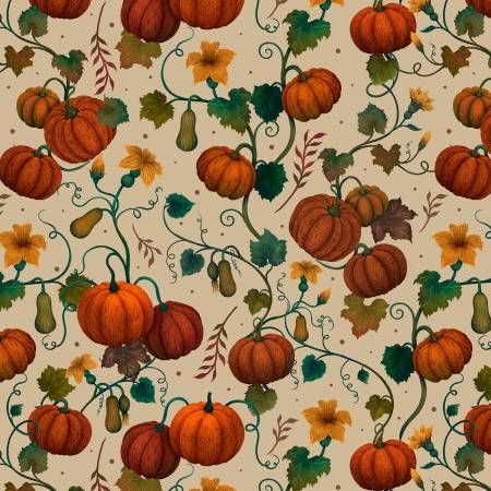 Harvest Haunt Cream Pumpkin and Squash Vines Blank Quilting