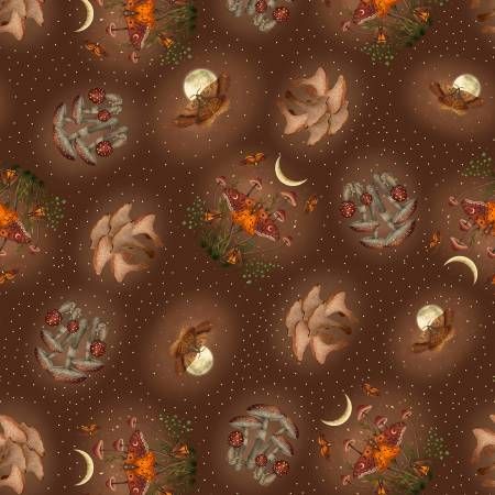 Harvest Haunt Brown Moths and Mushrooms Blank Quilting