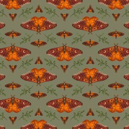 Harvest Haunt Green Moths Blank Quilting