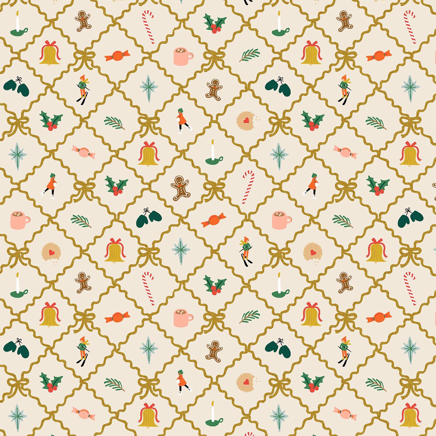 Holiday Classics Holiday Argyle Cream Metallic Gold