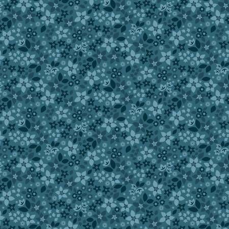 Holly &amp; Hearth Star Flowers Teal Benartex Quilting Cotton