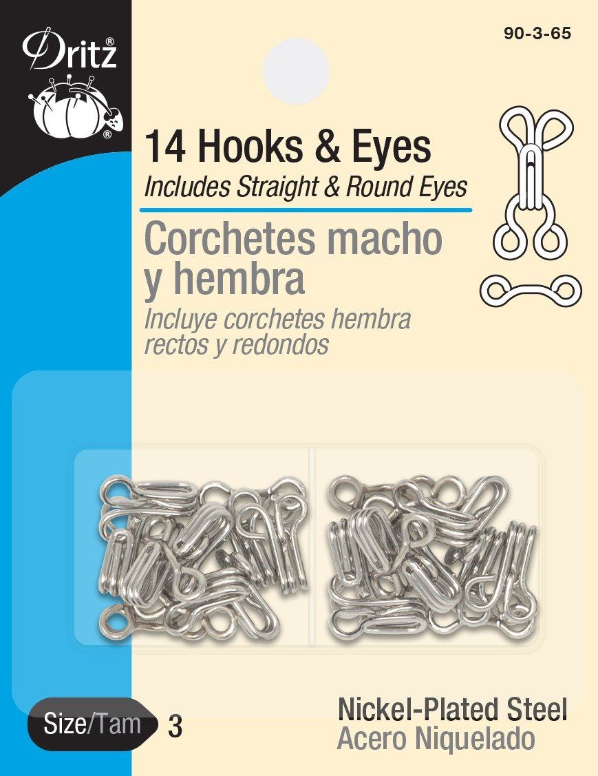 Hooks &amp; Eyes Nickel 14ct Size 3