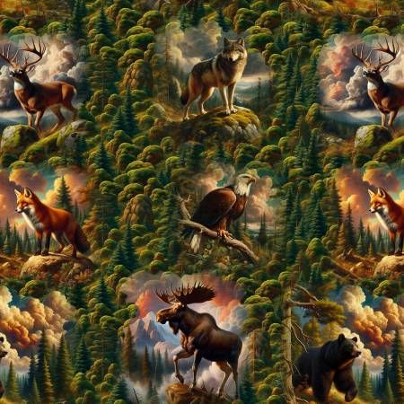 Green Wildlife In The Forest WIlderness Song Blank Quilting