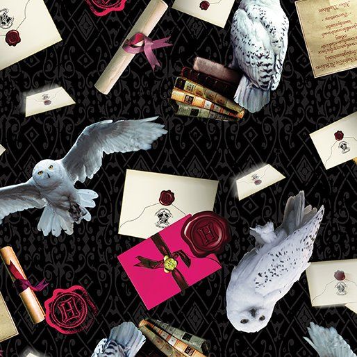 Harry Potter Owl Postal Service Black Benartex