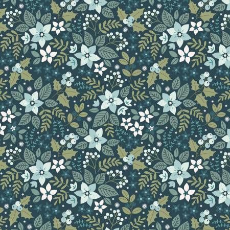 Holly &amp; Hearth Yule Teal Benartex Quilting Cotton
