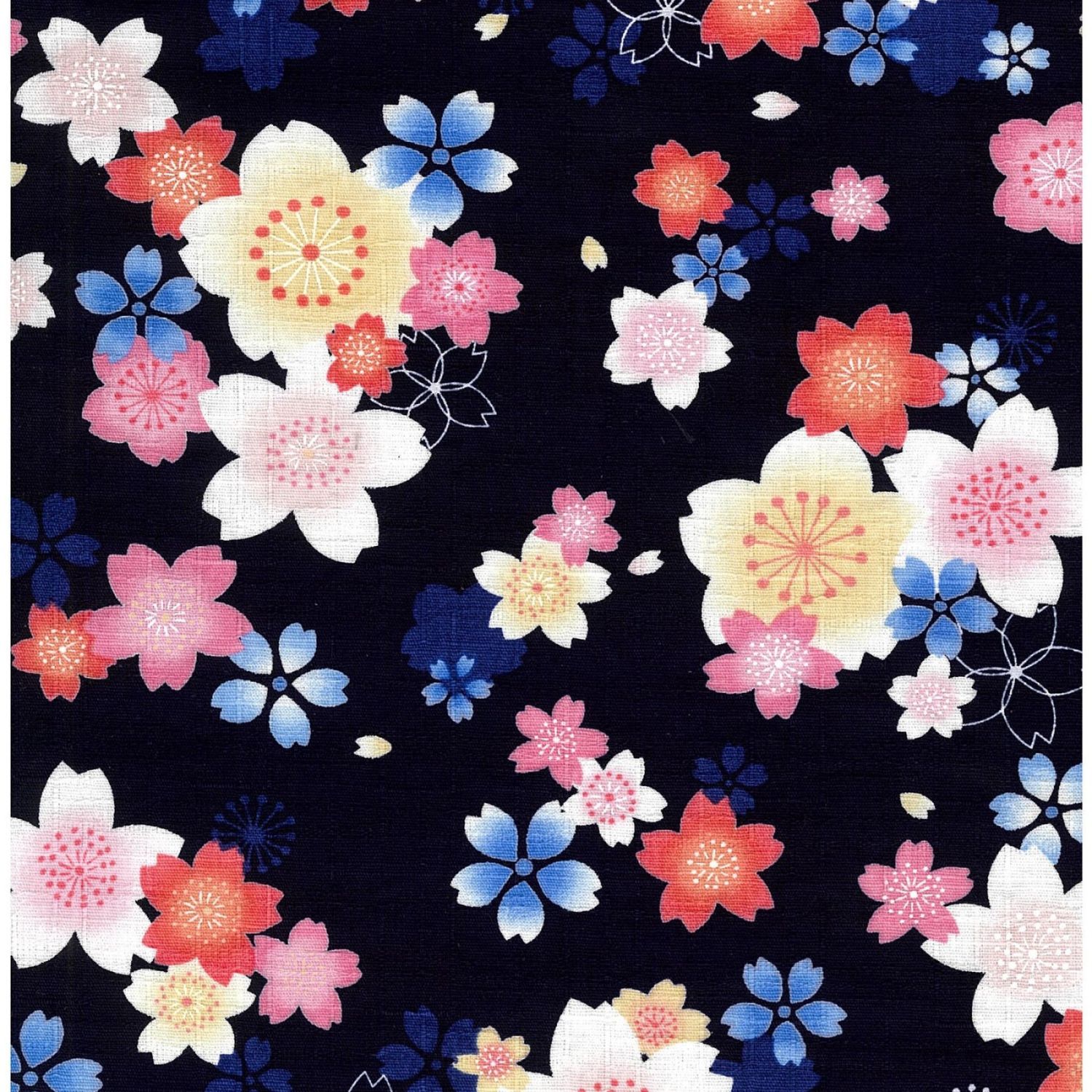 Iroha Diary Black Peach Floral Dobby Cotton Kokka