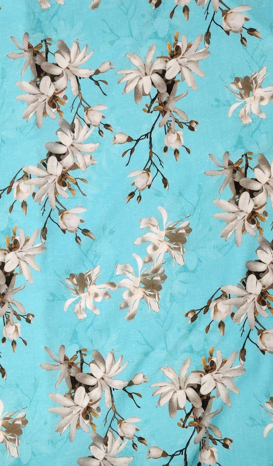 Italian Linen Turqoise Floral Print Midweight fabric