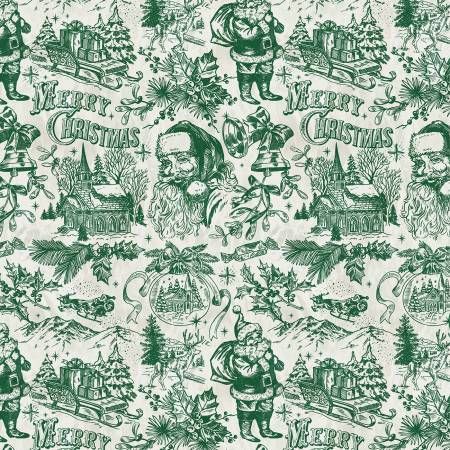 Jolly Christmas Ivory/Green Santa Toile Windham Fabric