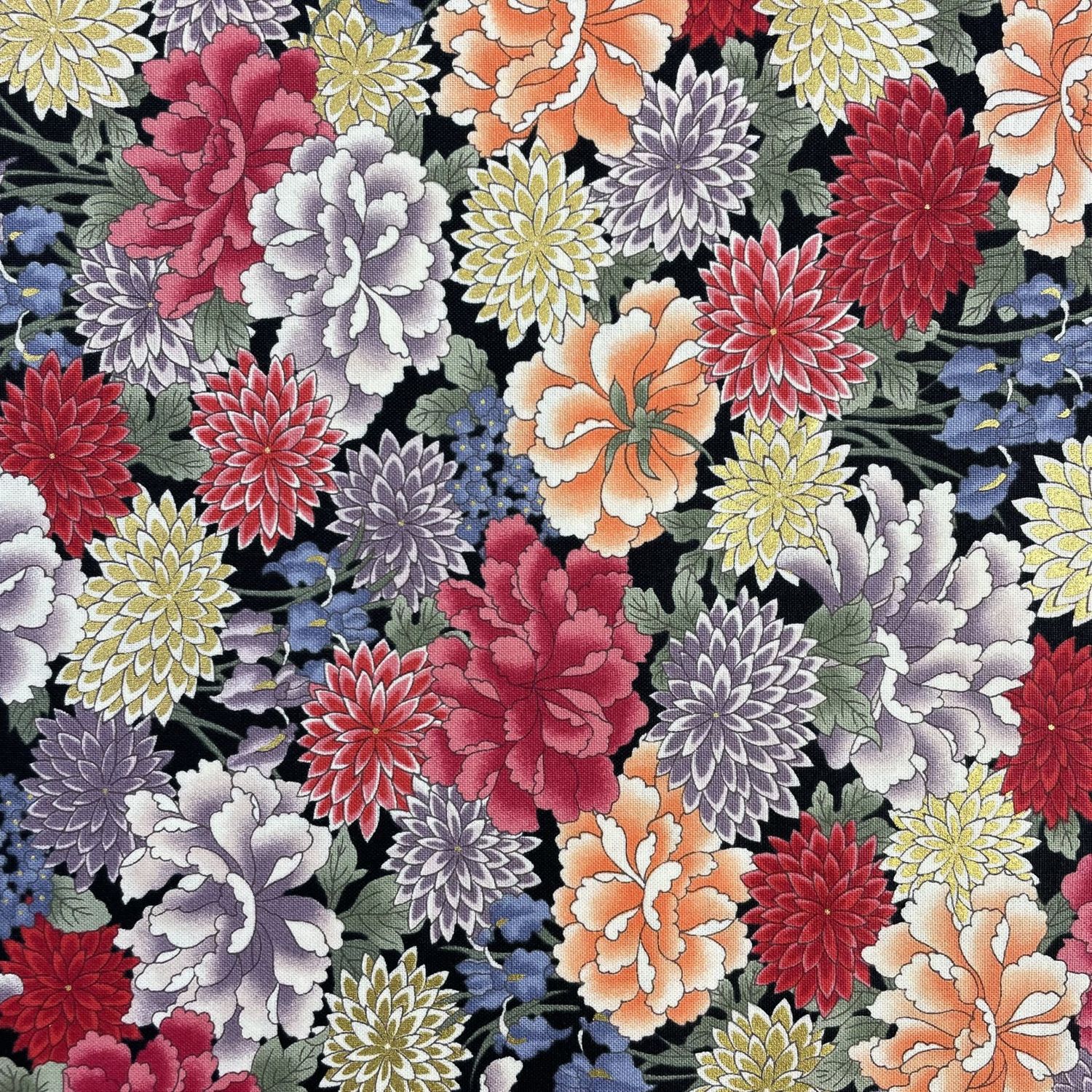 Kaga Compact Mums Peonies &amp; Irises Japanese fabric