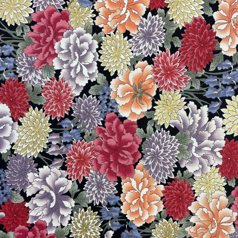 Kaga Compact Mums Peonies &amp; Irises Japanese fabric