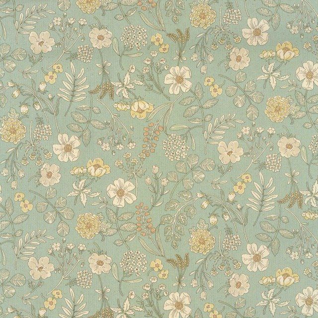 Kokyka Smokey Botanical 100% Cotton. Mid-weight- heavier than quilting cotton.