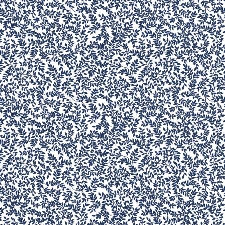 Mini Ferns White &amp; Navy Benartex