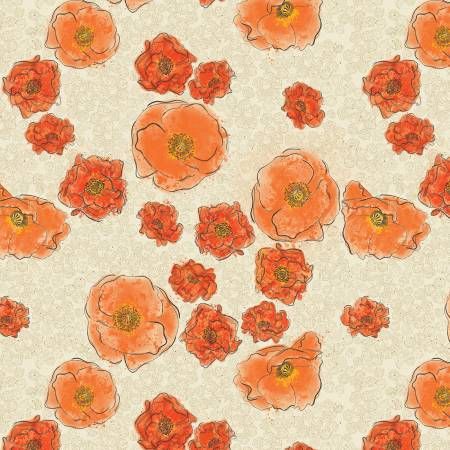 Modern Vintage Treasured Poppies Natural Benartex