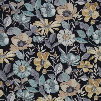 Navy Floral Canvas Print Verhees Fabrics