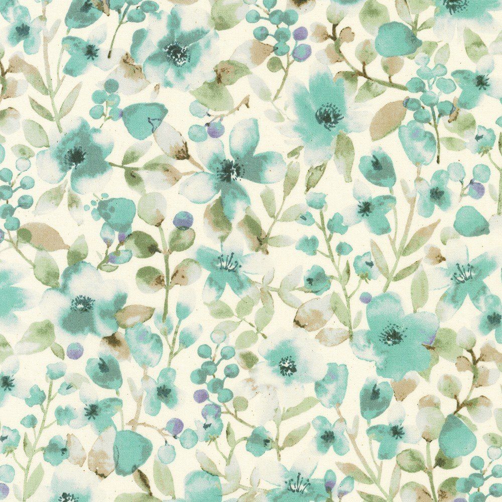Mint and Cream Floral Scatter Grace by Robert Kaufman