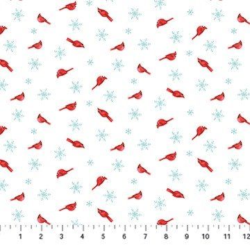 NC Holly Jolly Cardinal Toss White Multi Quilting Cotton EML Studio