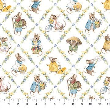 Northcott Country Mouse White Diamond Grid 43" Quilting Cotton