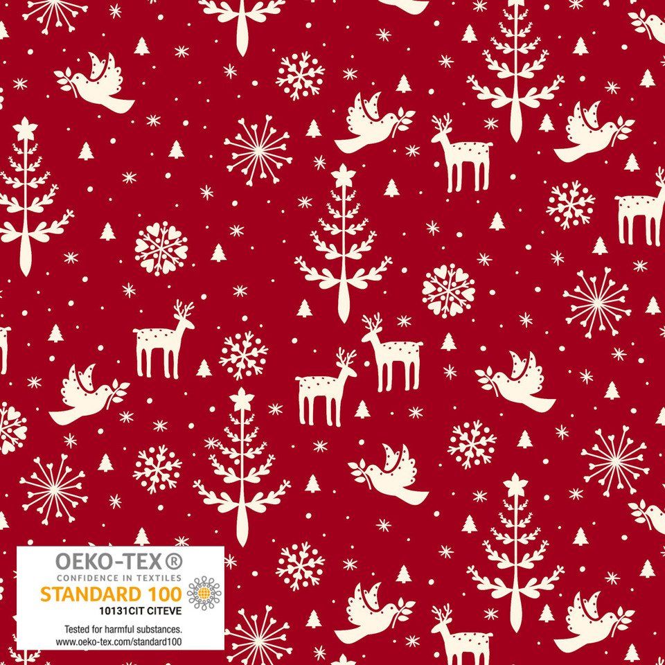 Nordic Noel Reindeer Trees Red Blank Quilting