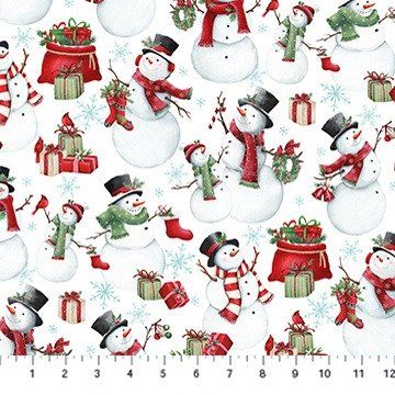 NC Holly Jolly Snowmen White Multi Quilting Cotton EML Studio