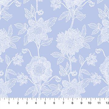 NC Silhouette Stitched Dahlia Cornflower Cotton Linen Canvas fabric