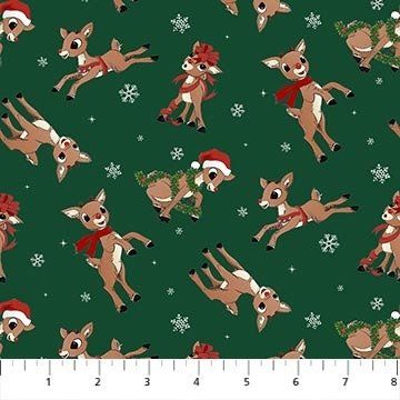 NC Rudolph the Red Nosed Reindeer Dk Green Rudolph Toss Quilting Cotton