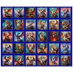 Panel: Dragon's Song Dragon Blocks Royal 36" QT Fabrics