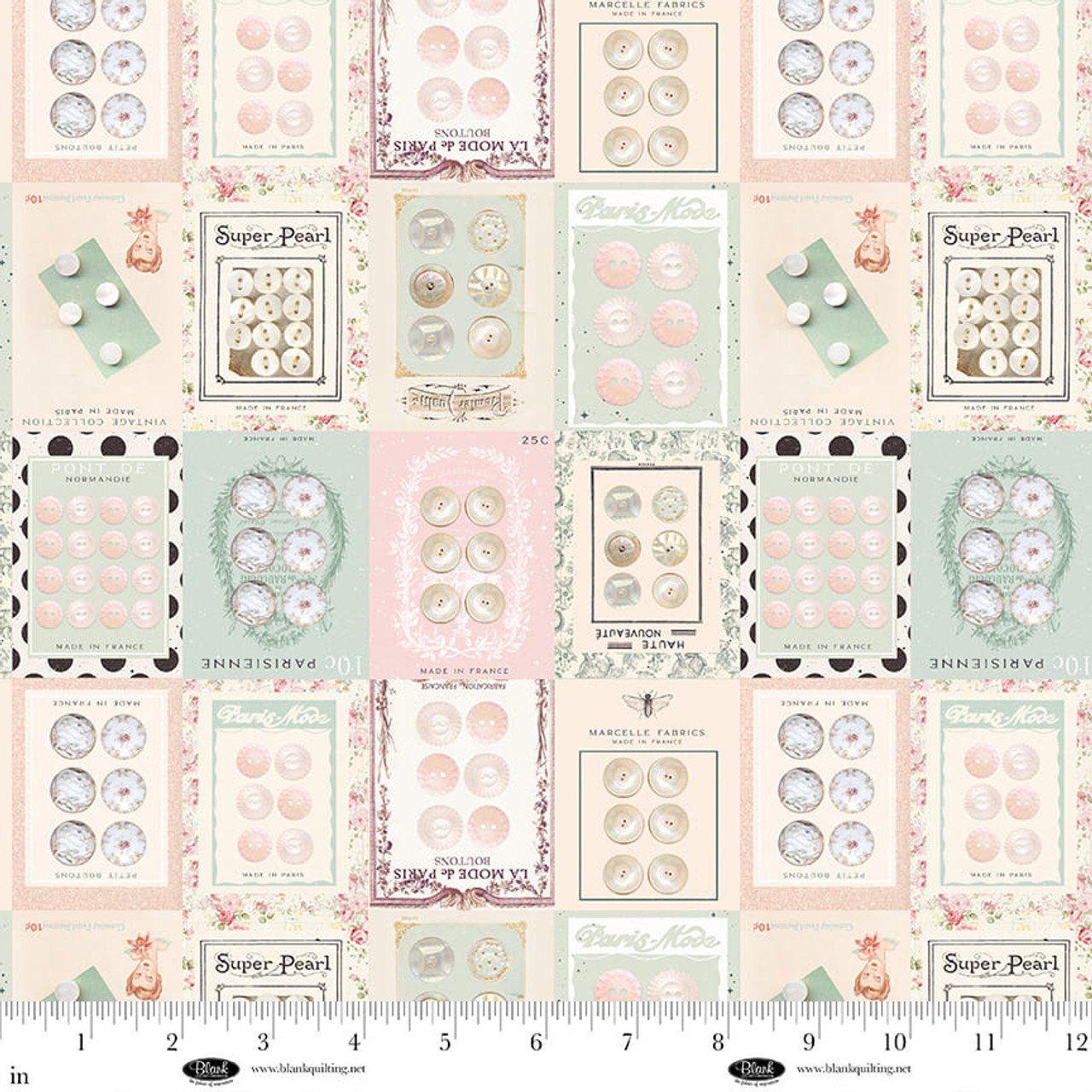 Parisian Snippets Buttons Ecru Blank Quilting
