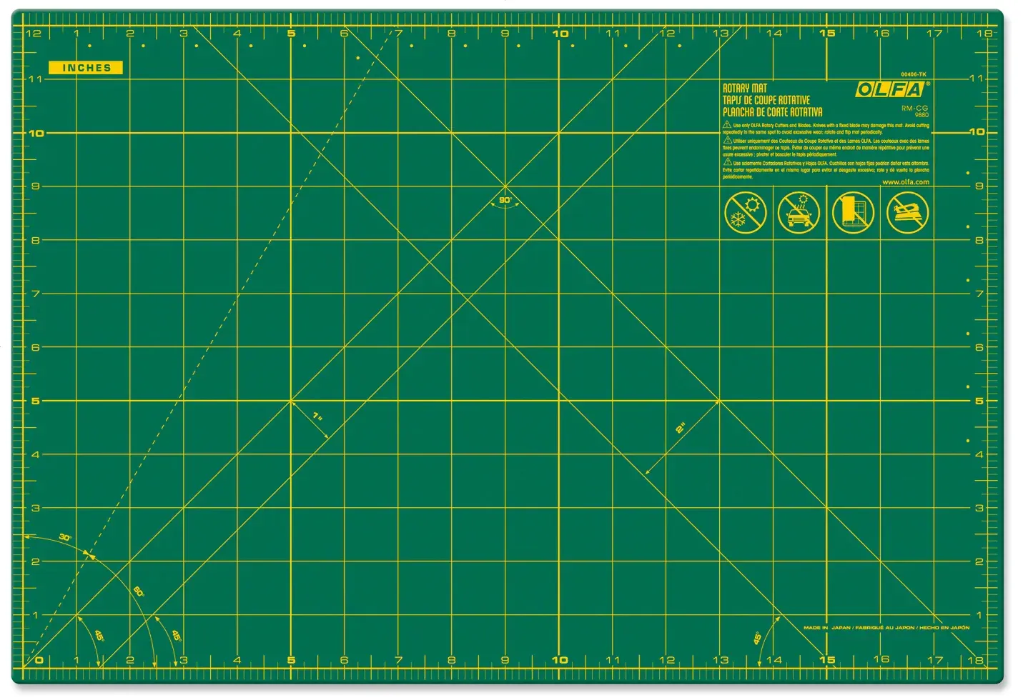 OLFA Self Heal Double Sided Rotary Mat 12inx18in Green