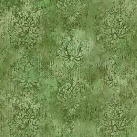 EOB 1.75 yds Palazzo - Green Distressed Damask Wide Back 108"