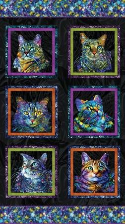 Panel: Cat Artistry Black/Multi 24" Benartex
