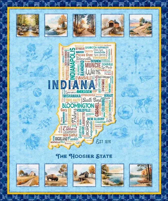 Panel: INDIANA SHOP HOP 2026 - Indiana State Map 36" CLEARANCE