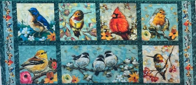 Panel: Joyful Garden Bird Picture Patches 18" QT Fabrics