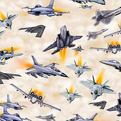 Patriot Fighter Jets Cream QT Fabrics