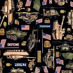 Patriot Army All Over Black QT Fabrics