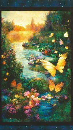 Panel: RK Butterfly Garden Night Fable 24" Robert Kaufman Quilting Cottons
