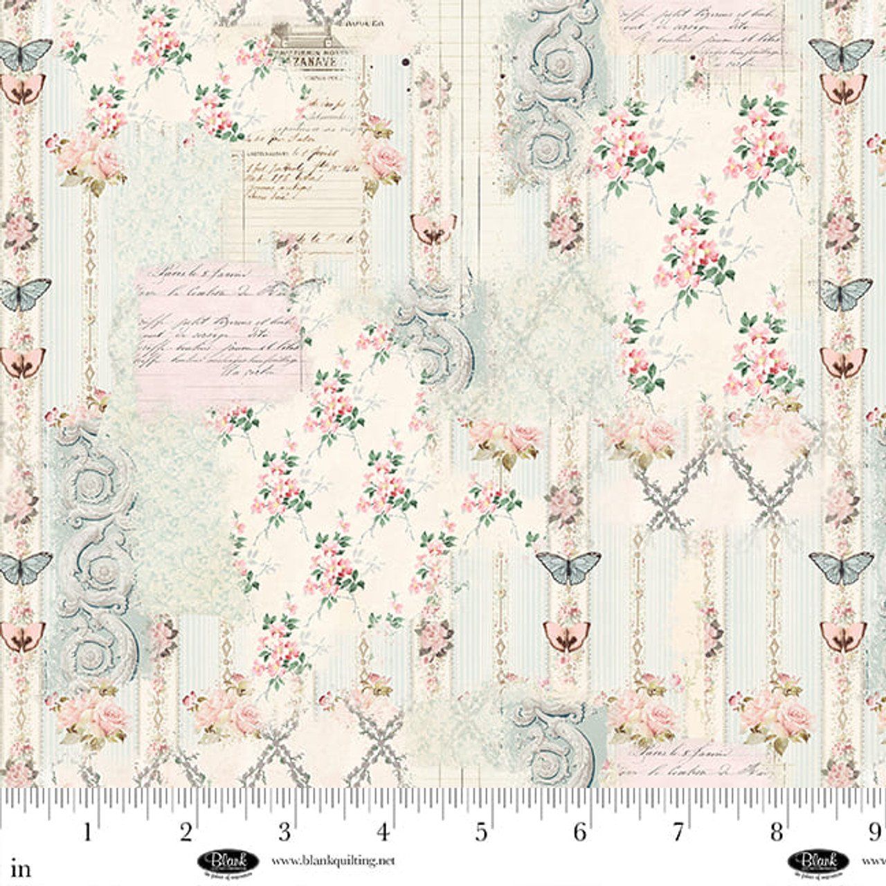 Parisian Snippets Floral Lattices Ecru Blank Quilting